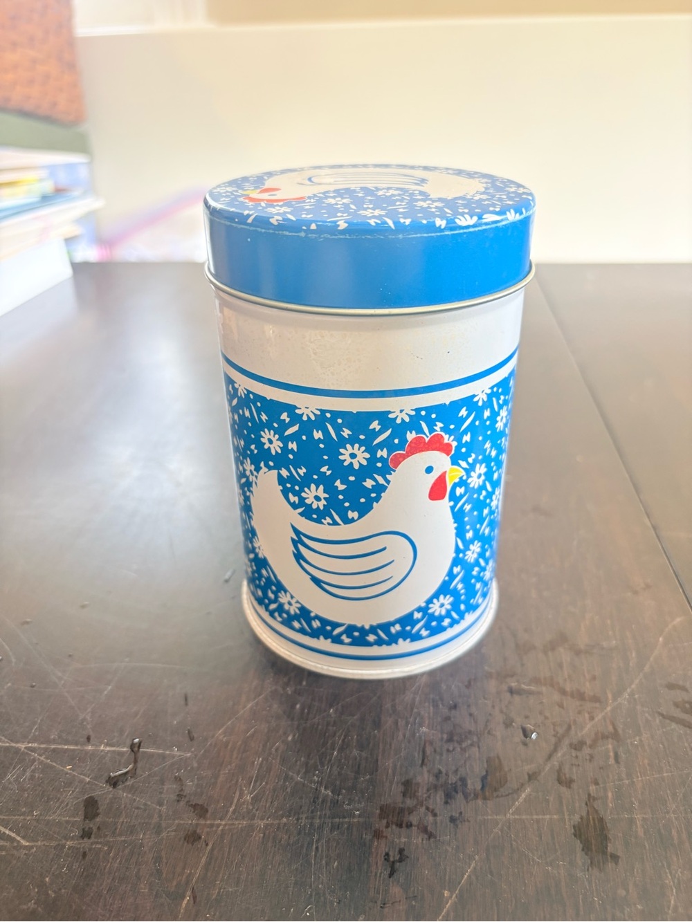 Blue Chicken Decorative Tin Canister